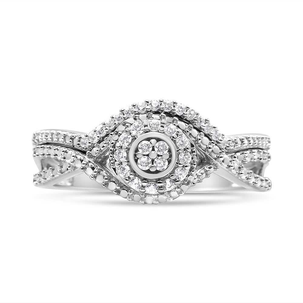 .925 Sterling Silver 1/6 Cttw Diamond Composite Halo and Split Shank Bridal Set Ring and Band (I-J Color, I3 Clarity) - Size 7 by Bids.com