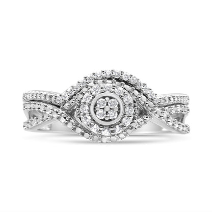 .925 Sterling Silver 1/6 Cttw Diamond Composite Halo and Split Shank Bridal Set Ring and Band (I-J Color, I3 Clarity) - Size 7 by Bids.com