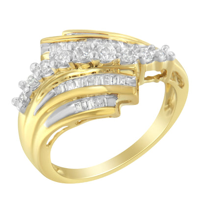 10K Yellow Gold Round and Baguette Diamond-Cut Ring (1/2 Cttw, I-J Color, I1-I2 Clarity) - Size 7 by Bids.com
