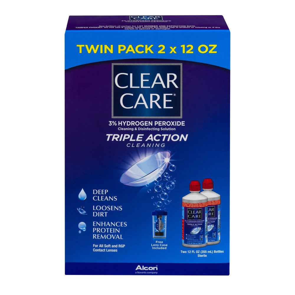 Clear Care Triple Action Cleaning &amp; Disinfectant Solution Twin Pack, 12 Fl Oz