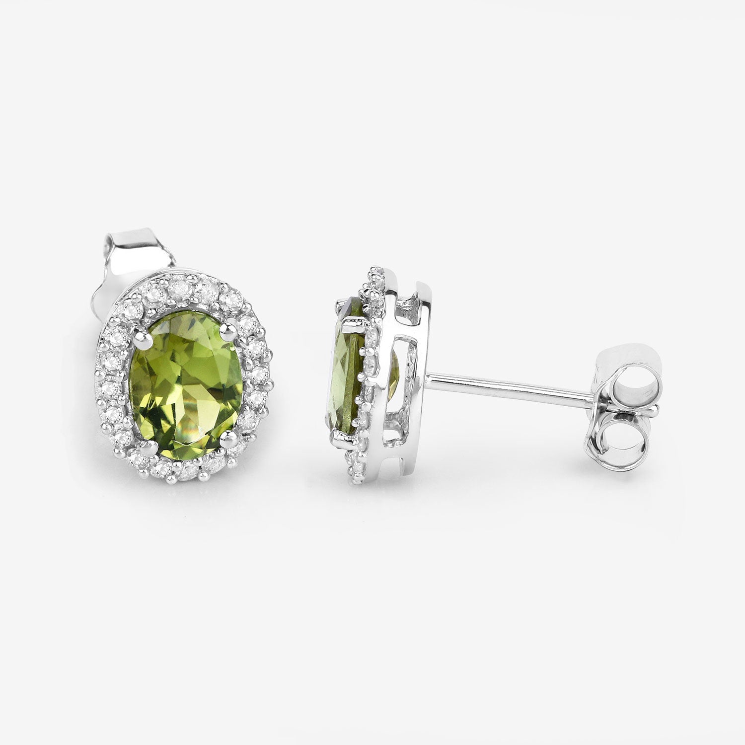 1.92 Carat Genuine Green Tourmaline and White Diamond 14K White Gold Earrings by Bids.com
