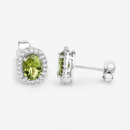 1.92 Carat Genuine Green Tourmaline and White Diamond 14K White Gold Earrings by Bids.com