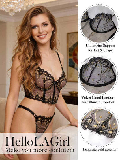 Chic Luxe Noir &amp; Gold Lingerie Set