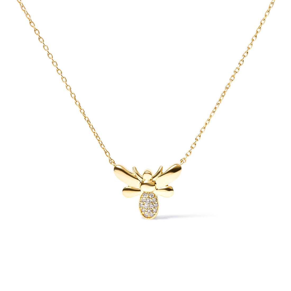 10K Yellow Gold Diamond Accented Bumble Bee Pendant 18" Inch Necklace (H-I Color, I1-I2 Clarity) by Bids.com