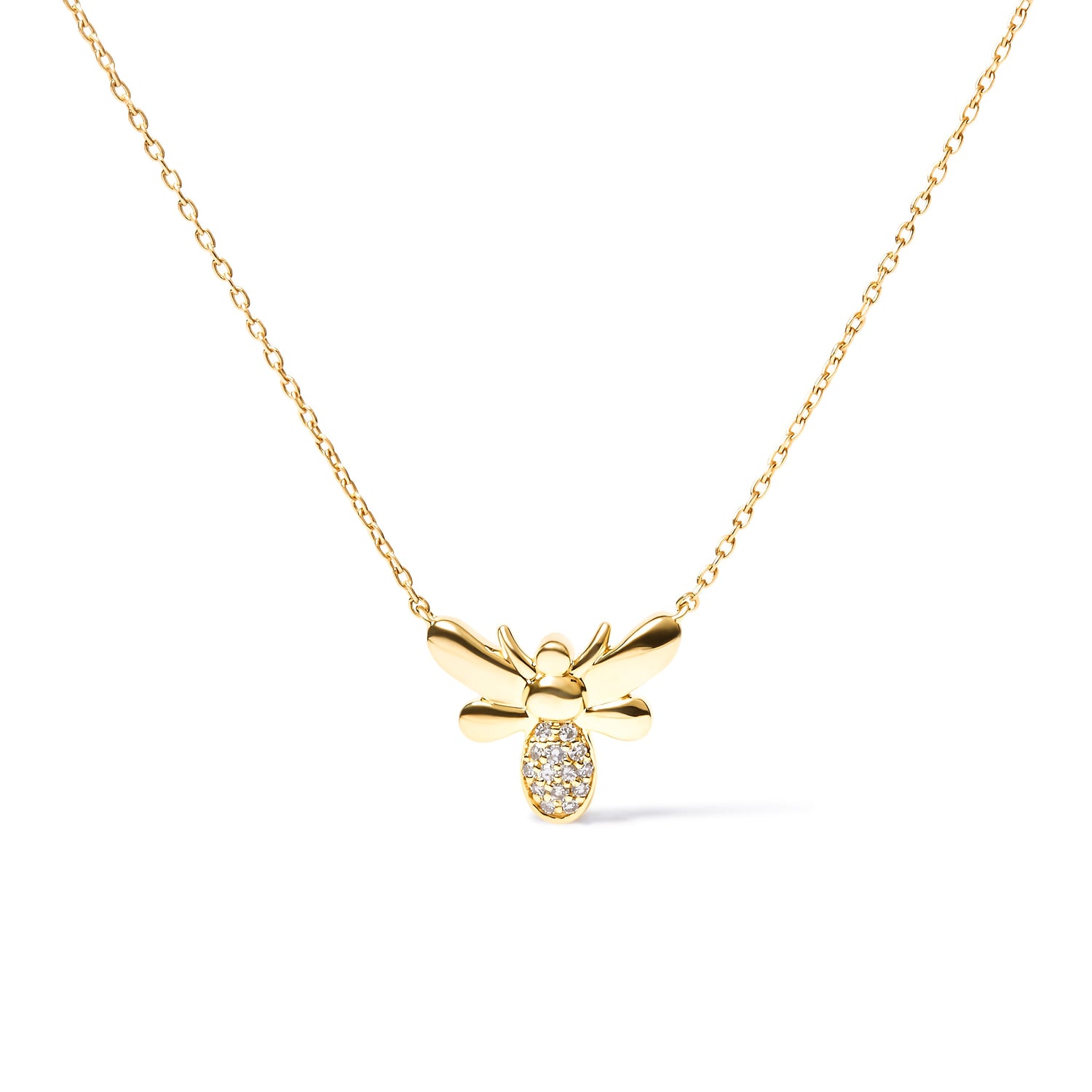 10K Yellow Gold Diamond Accented Bumble Bee Pendant 18" Inch Necklace (H-I Color, I1-I2 Clarity) by Bids.com