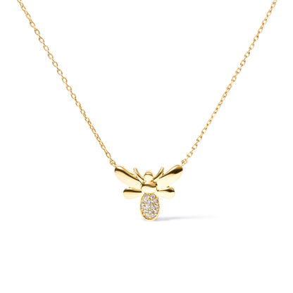 10K Yellow Gold Diamond Accented Bumble Bee Pendant 18" Inch Necklace (H-I Color, I1-I2 Clarity) by Bids.com