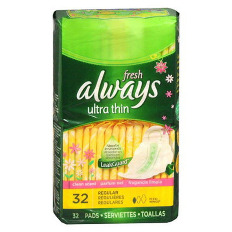 Always Pads, Ultra Thin, Flexi Wings, Regular, Fresh Scent, Size 1 