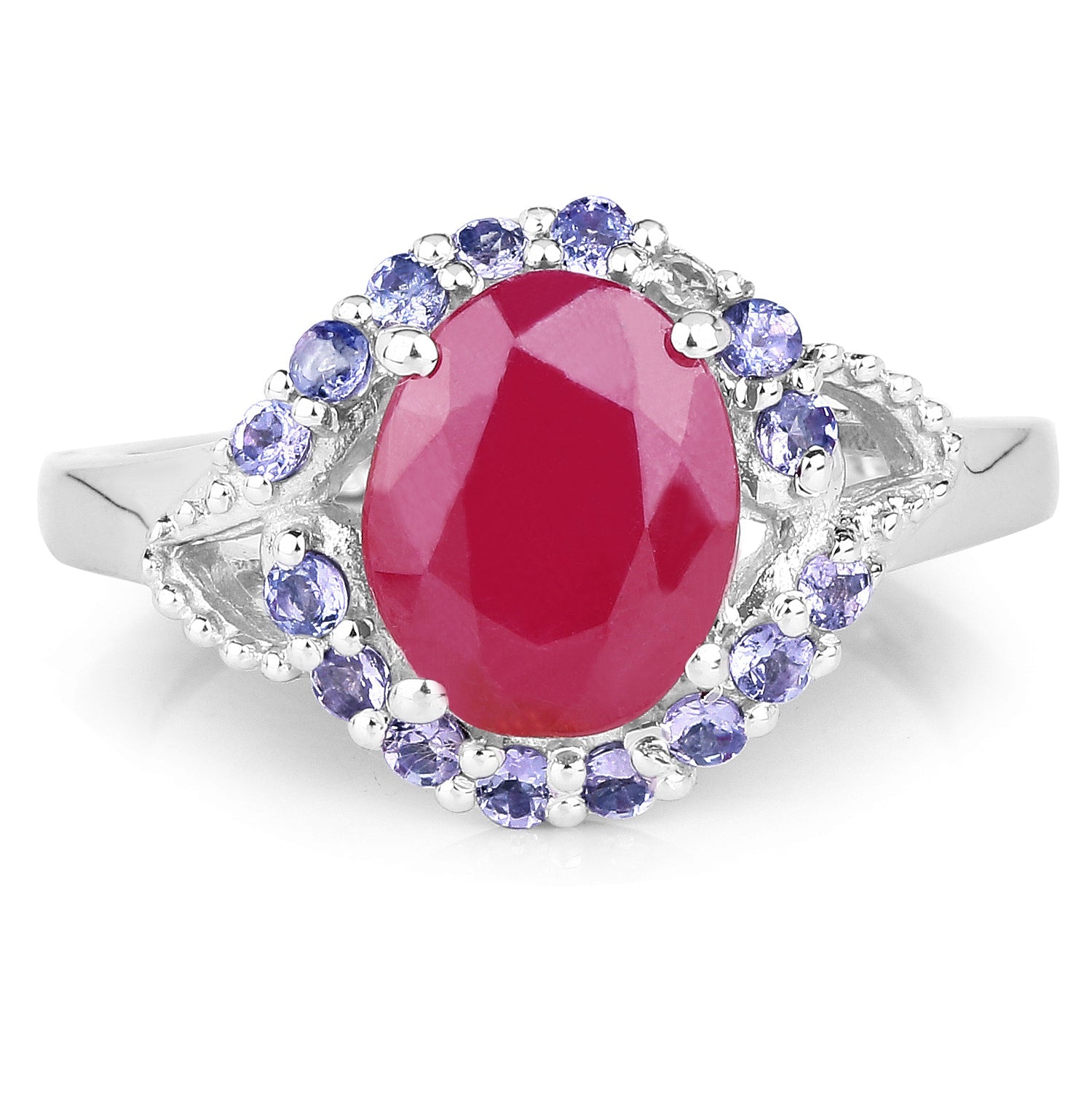 4.03 Carat Genuine Glass Filled Ruby &amp; Tanzanite .925 Sterling Silver Ring by Bids.com