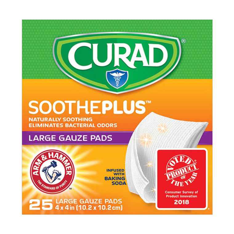 Curad Soothe plus Gauze Pads Large 4x4 In 25Ct