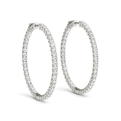 14k White Gold Diamond Hoop Earrings with Shared Prong Setting (2 cttw) by Bids.com