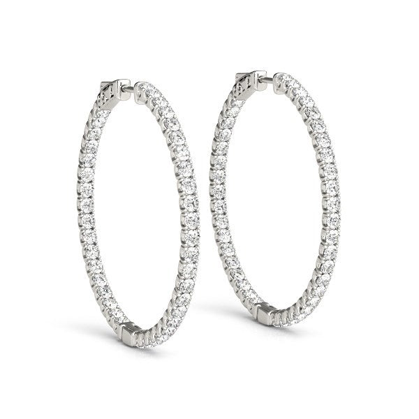 14k White Gold Diamond Hoop Earrings with Shared Prong Setting (2 cttw) by Bids.com