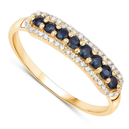0.43 Carat Genuine Blue Sapphire and White Diamond 14K Yellow Gold Ring  DestGlow