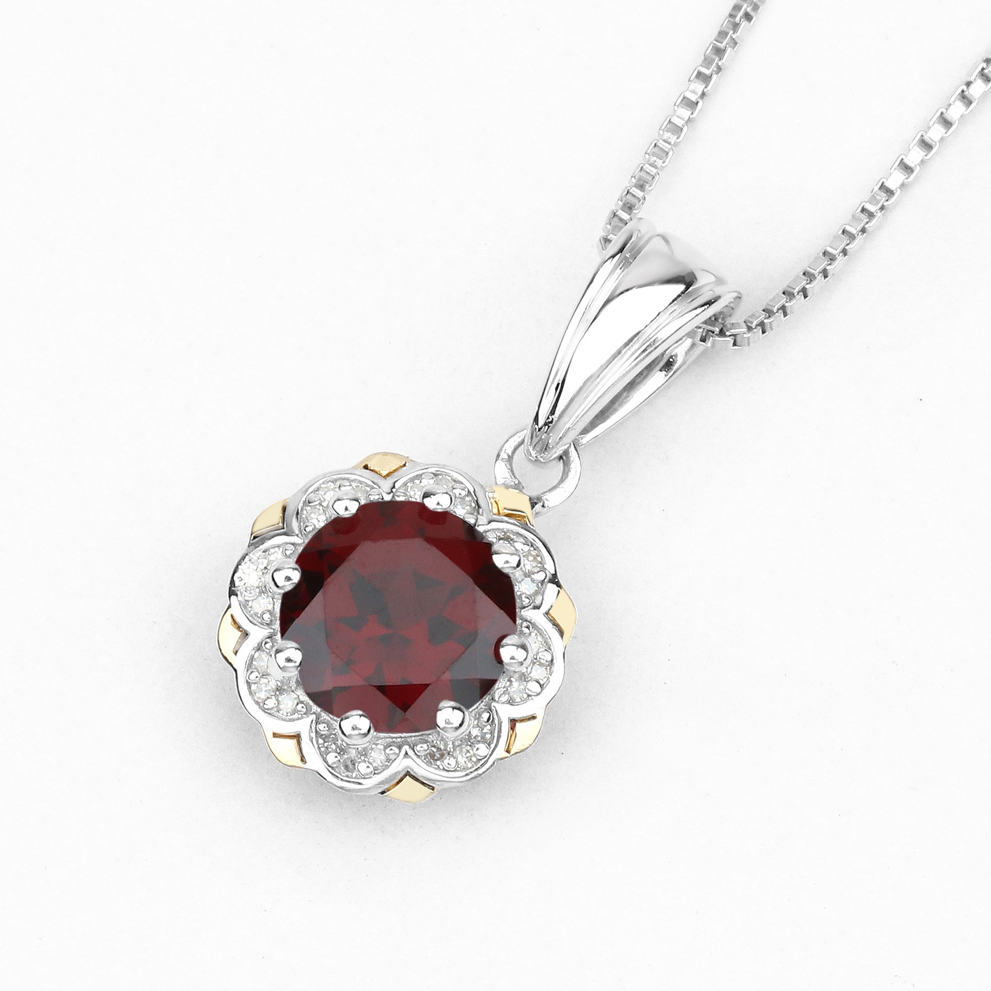 2.32 Carat Genuine Garnet and White Diamond 14K Yellow Gold with .925 Sterling Silver Pendant by Bids.com