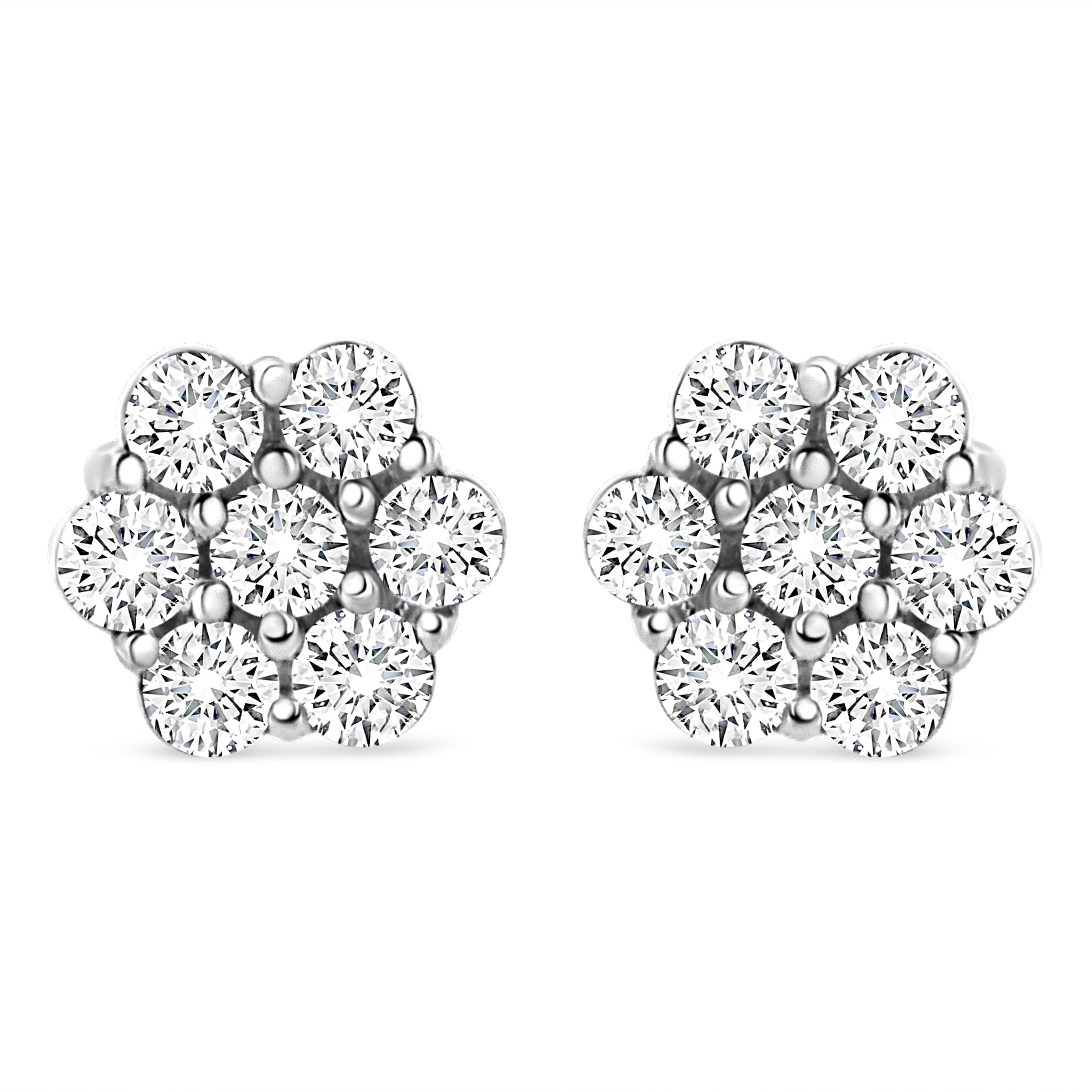 14K White Gold 1/2 cttw Round-Cut Diamond Floral Stud Earrings (I-J Color, SI2-I1 Clarity) by Bids.com