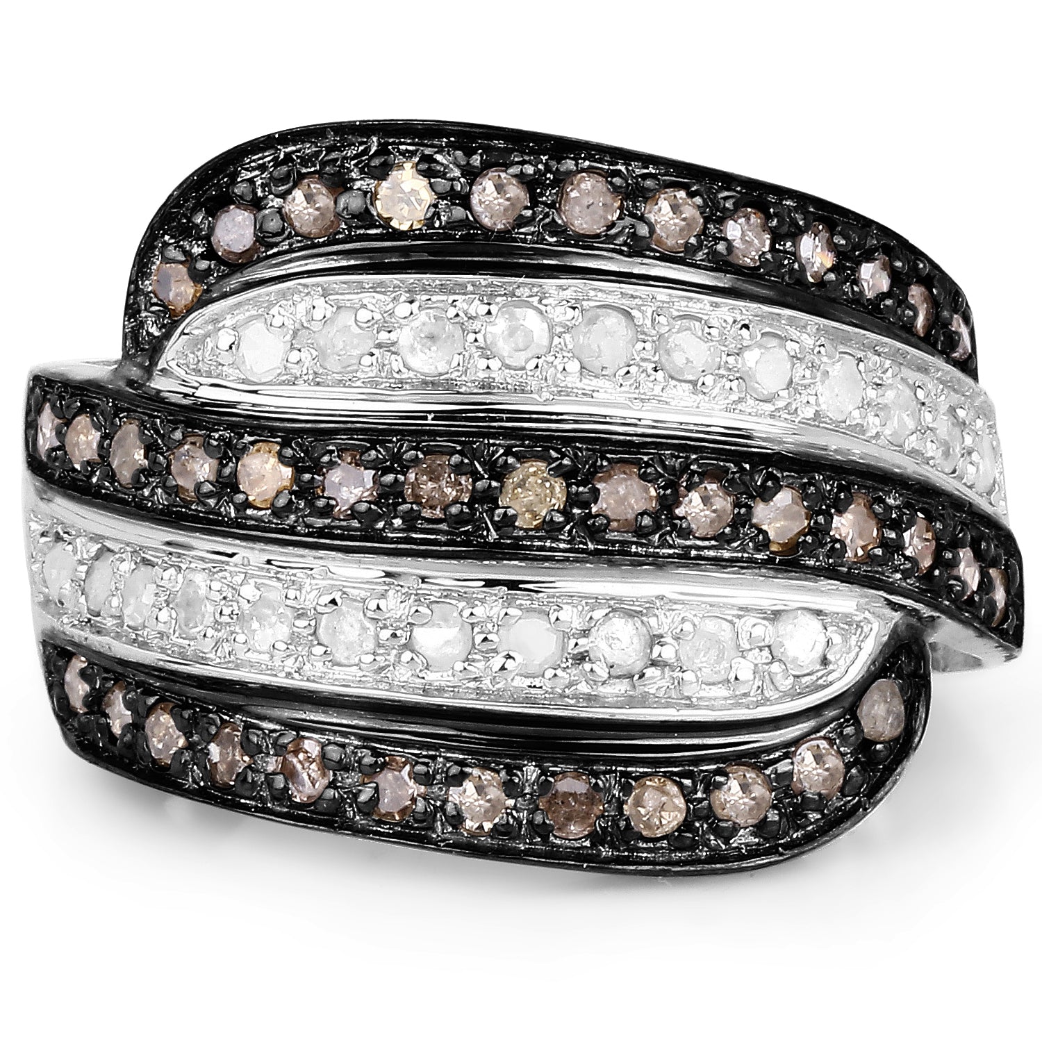 0.80 Carat Genuine Brown Diamond and White Diamond .925 Sterling Silver Ring by Bids.com