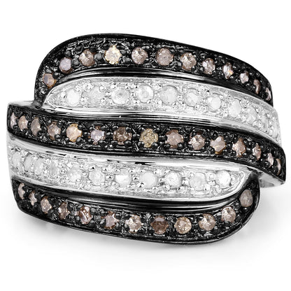 0.80 Carat Genuine Brown Diamond and White Diamond .925 Sterling Silver Ring by Bids.com