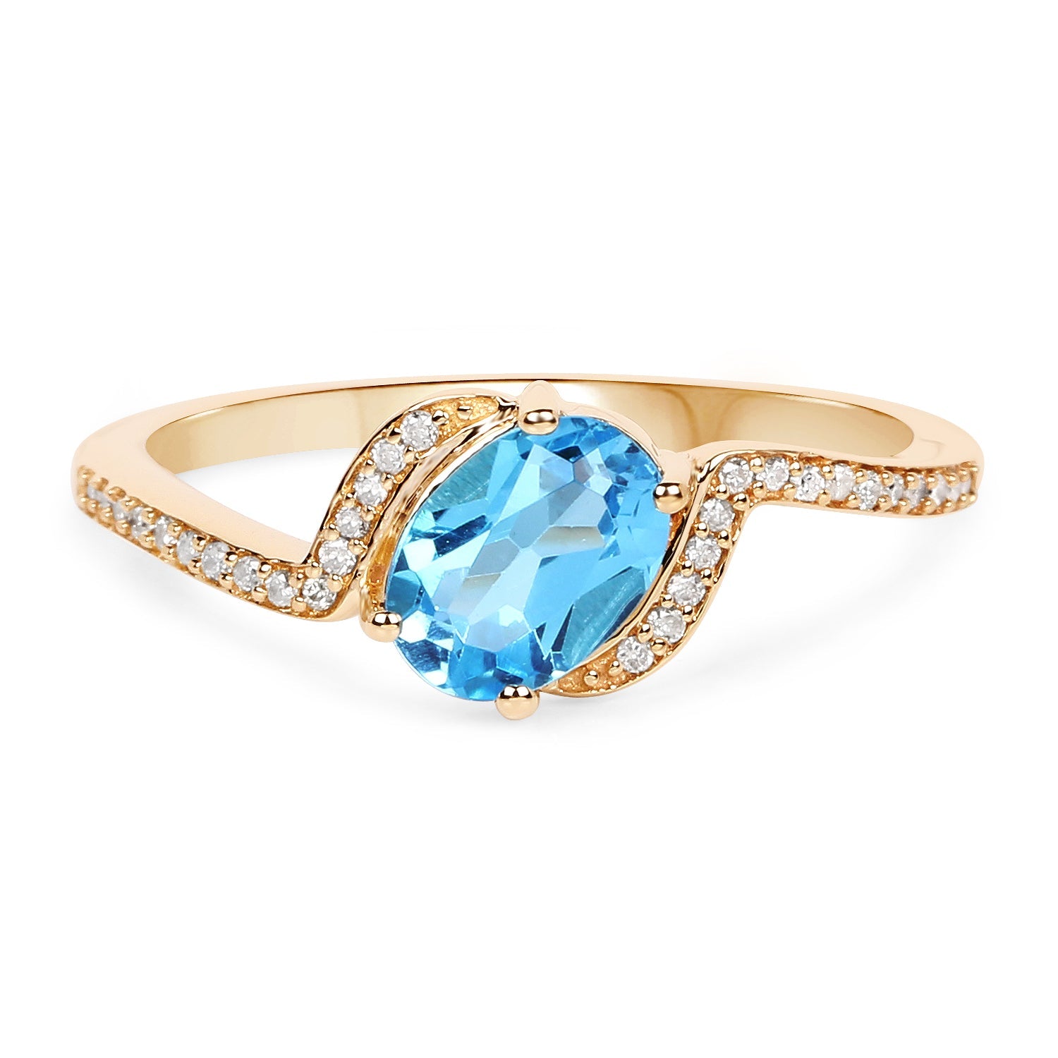1.04 Carat Genuine Swiss Blue Topaz and White Diamond 14K Yellow Gold Ring by Bids.com