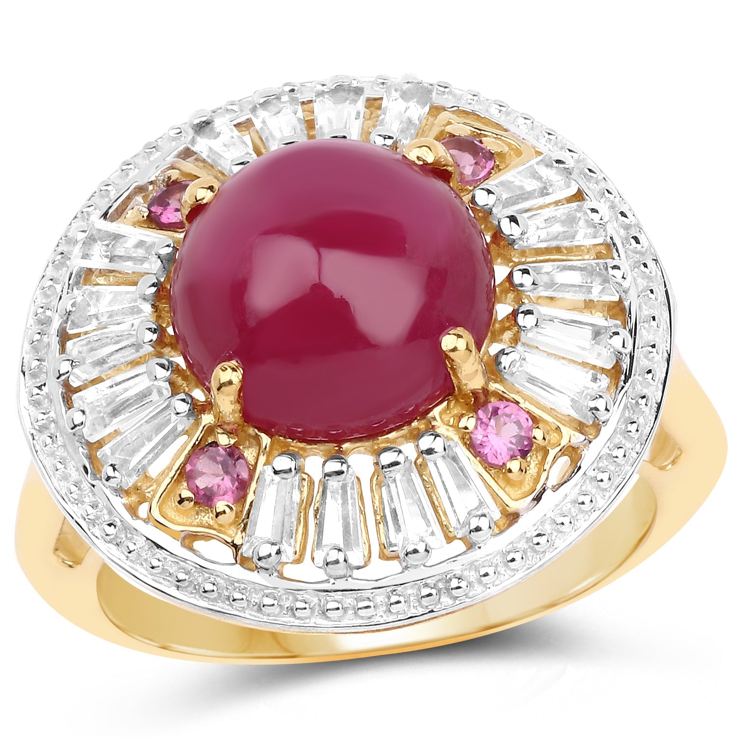 14K Yellow Gold Plated 8.91 Carat Genuine Glass Filled Ruby, Rhodolite &amp; White Topaz .925 Sterling Silver Ring by Bids.com
