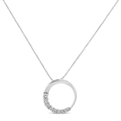 14K White Gold 1/4 Cttw Round-Cut Graduating Diamond Open Circle Hoop 18" Pendant Necklace (J-K Color, I1-I2 Clarity)  DestGlow