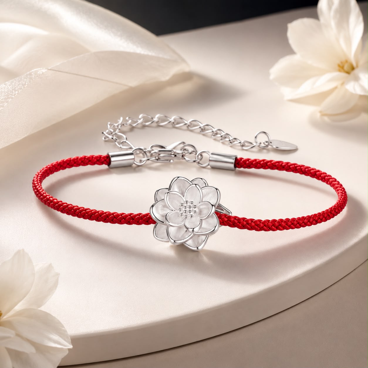 925 Sterling Silver Bracelet with White Gold Plating and Cotton Cord for Women  DestGlow