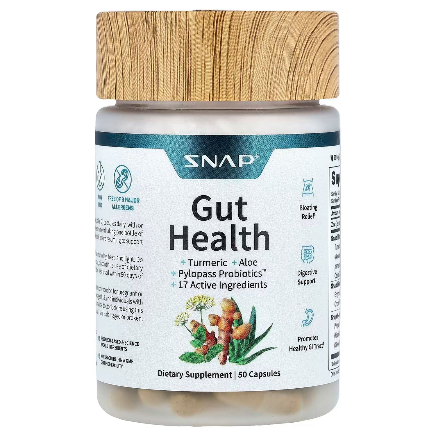 SNAP Gut Health - Turmeric + Aloe + Pylopass Probiotics 50 Capsules by Pasteur Pharmacy