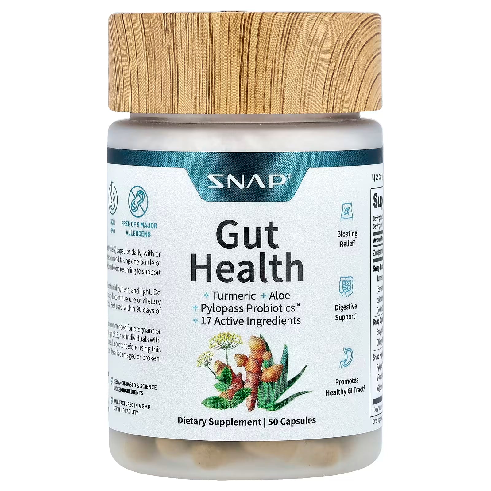 SNAP Gut Health - Turmeric + Aloe + Pylopass Probiotics 50 Capsules by Pasteur Pharmacy