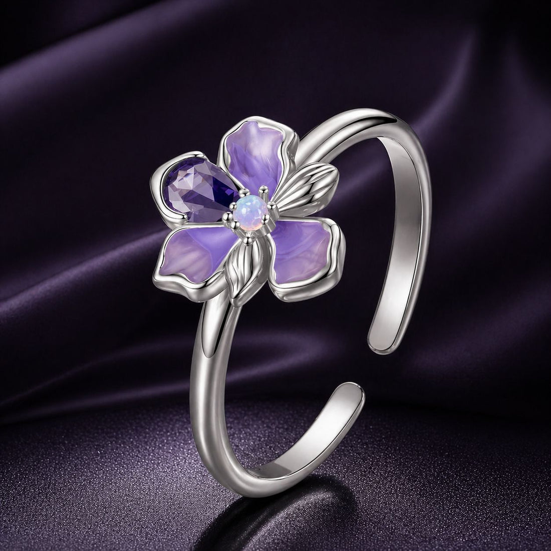 925 Sterling Silver Pavé Set CZ Enamel White Gold Plated Nano Opal Pendant Ring  DestGlow
