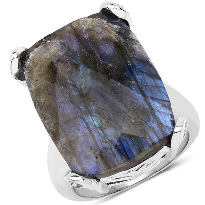 17.17 Carat Genuine Labradorite and White Topaz .925 Sterling Silver Ring by Bids.com