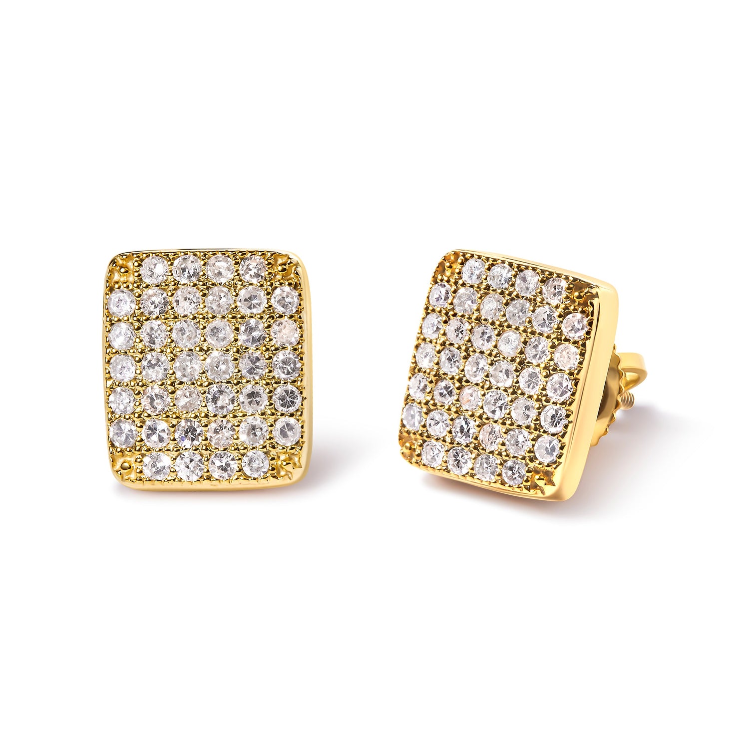 14K Yellow Gold 1/2 Cttw Diamond Square Shaped Composite Cluster Stud Earrings (I-J Color, I1-I2 Clarity) by Bids.com