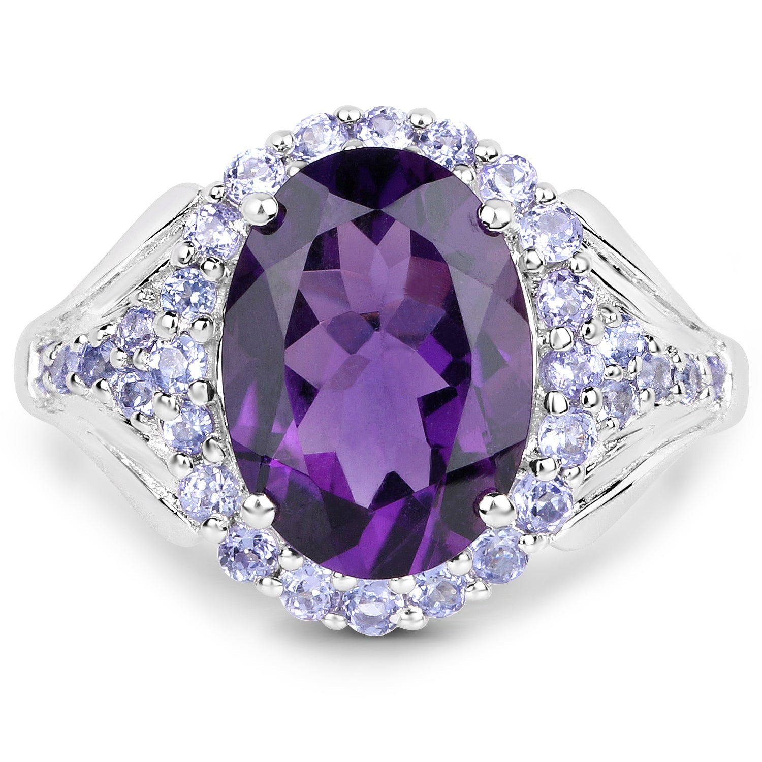 5.90 Carat Genuine Amethyst and Tanzanite .925 Sterling Silver Ring by Bids.com