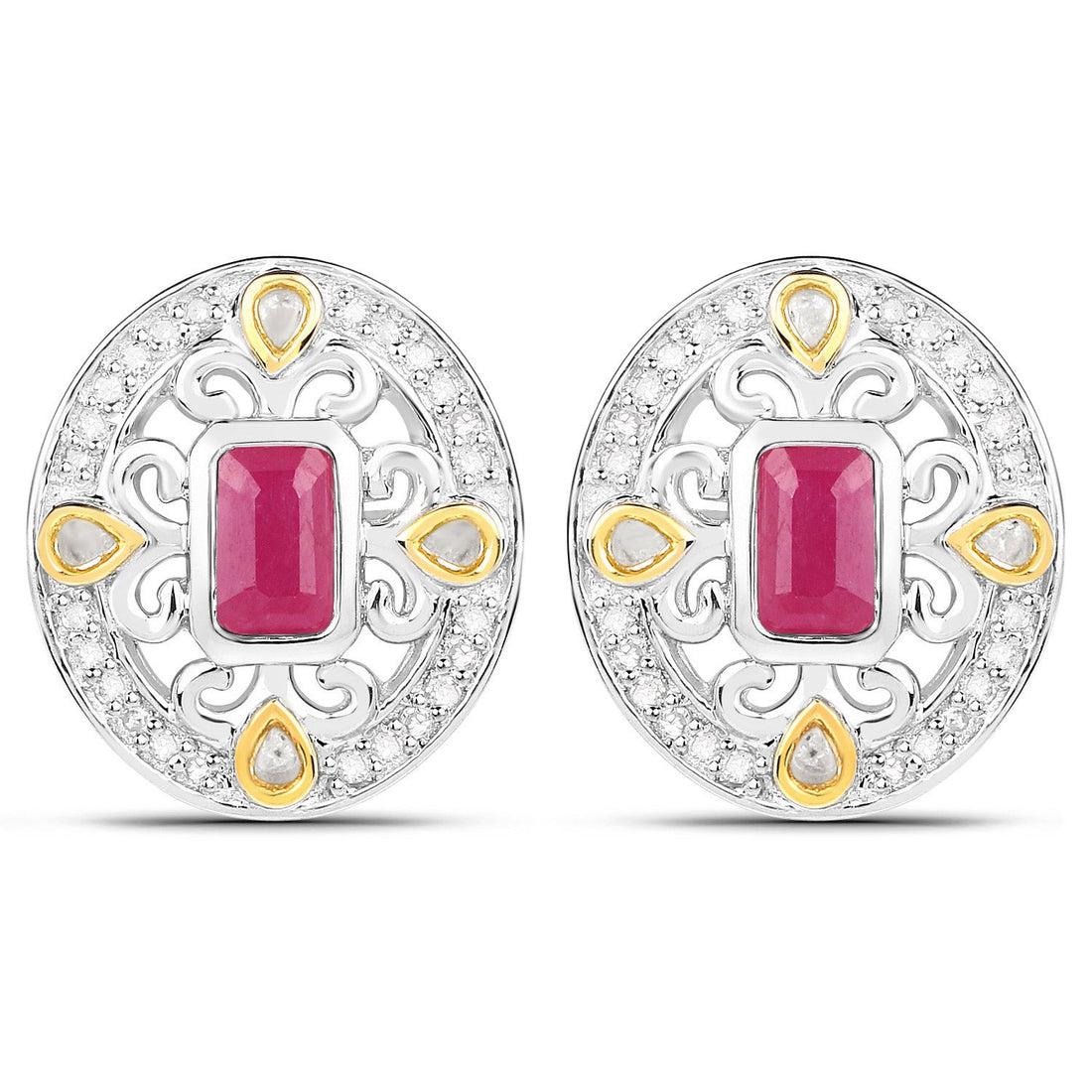 0.77 Carat Genuine Ruby and White Diamond .925 Sterling Silver Earrings by Bids.com