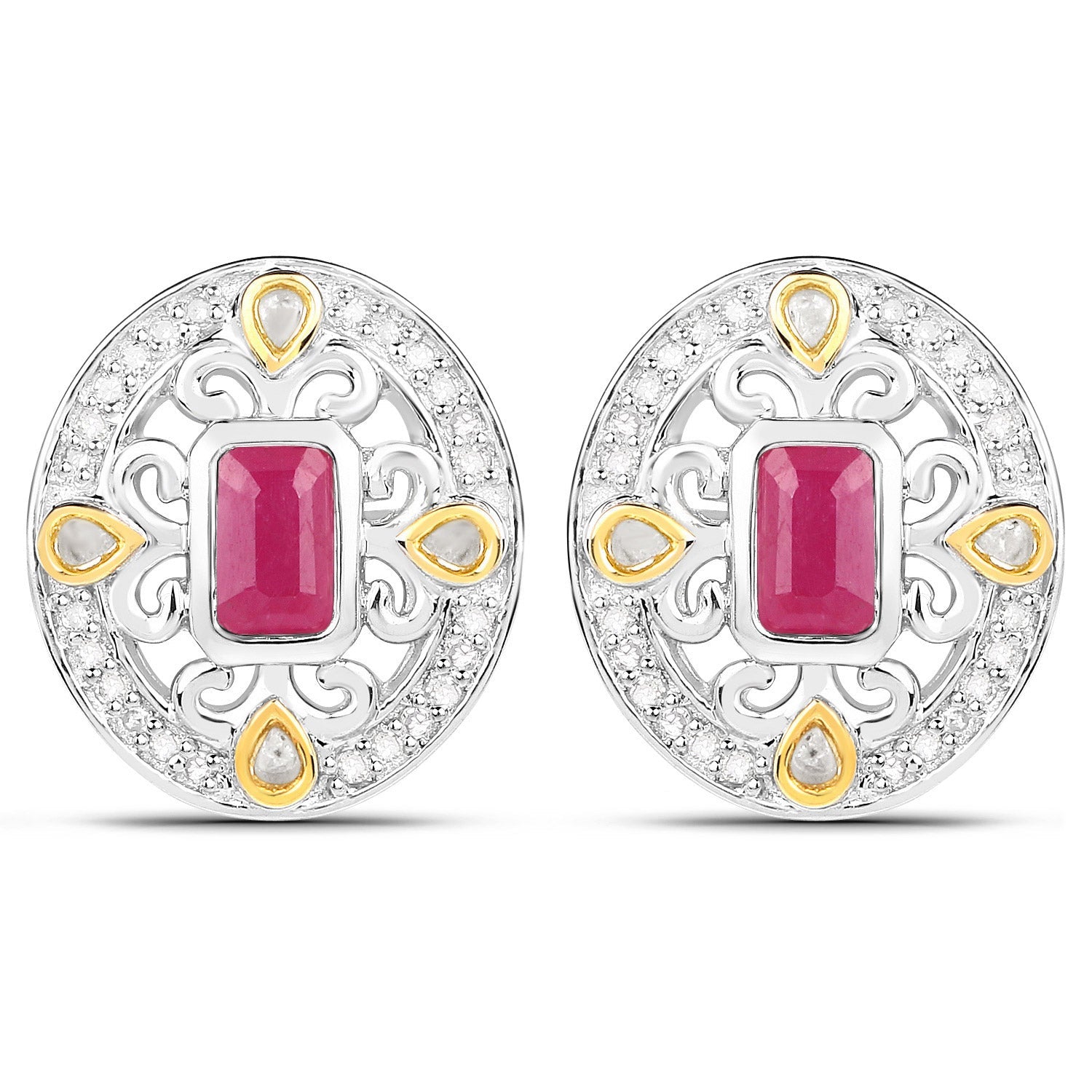 0.77 Carat Genuine Ruby and White Diamond .925 Sterling Silver Earrings by Bids.com