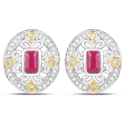 0.77 Carat Genuine Ruby and White Diamond .925 Sterling Silver Earrings by Bids.com
