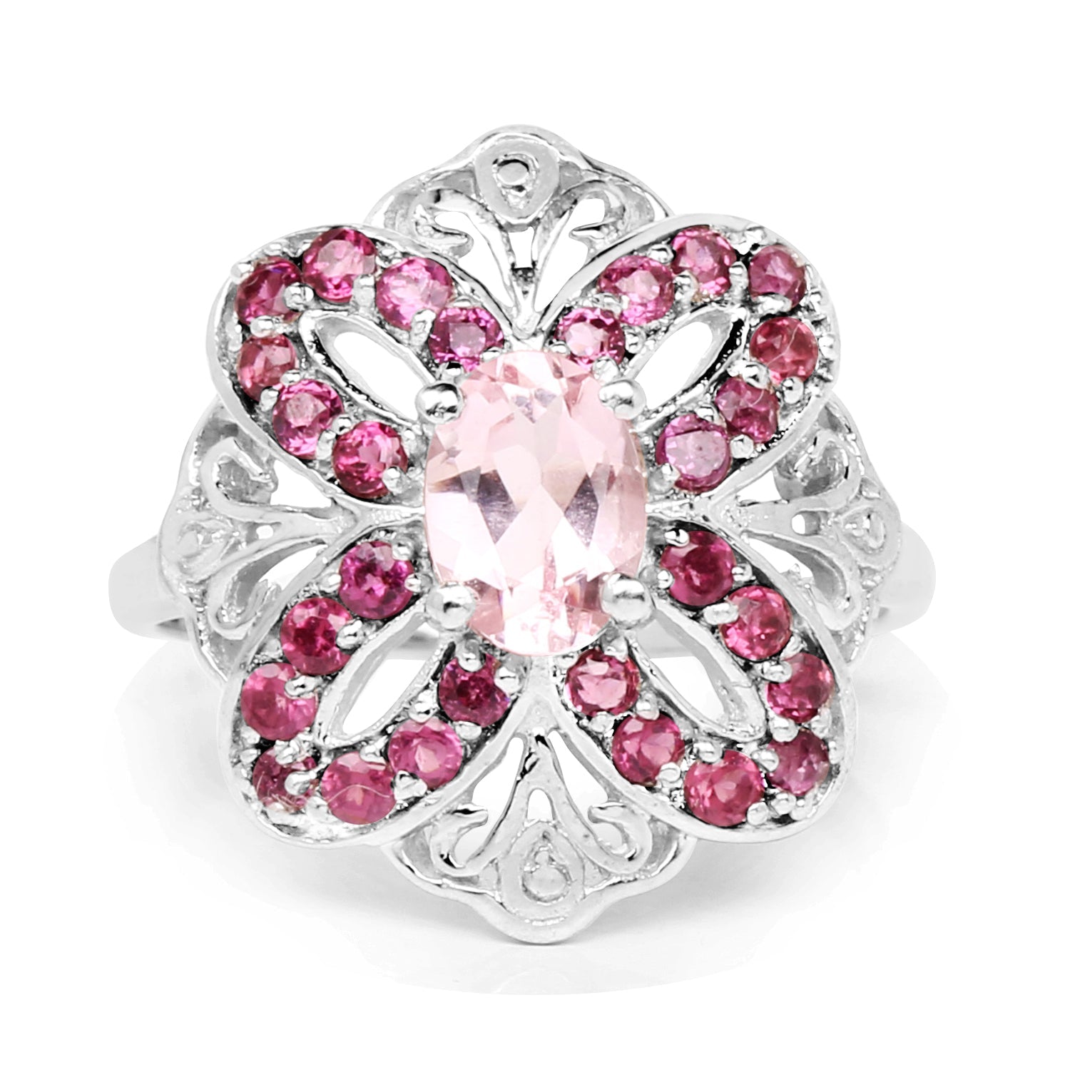 1.82 Carat Genuine Morganite &amp; Rhodolite .925 Sterling Silver Ring by Bids.com