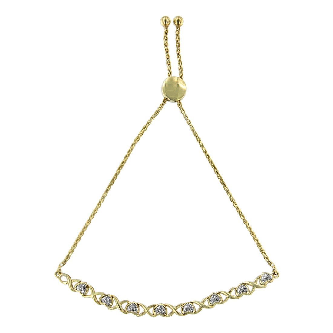 10K Yellow Gold over .925 Sterling Silver 1/10 Cttw Diamond Heart and X-Link 6â€-9â€ Adjustable Bolo Bracelet (H-I Color, I2-I3 Clarity) by Bids.com