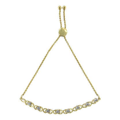 10K Yellow Gold over .925 Sterling Silver 1/10 Cttw Diamond Heart and X-Link 6â€-9â€ Adjustable Bolo Bracelet (H-I Color, I2-I3 Clarity) by Bids.com