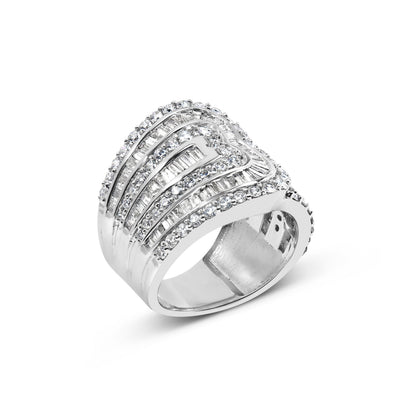 10K White Gold 2 1/2 Cttw Round and Baguette-Cut Diamond Multi-Row Bypass Ring (J-K Color, I2-I3 Clarity) - Ring Size 7 by Bids.com