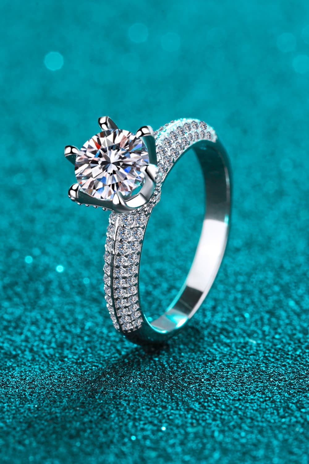 2 Carat Brilliant Round Cut Sparkala™ 925 Rhodium Over Sterling Silver Side Stone Ring by Sparkala