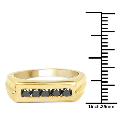 14K Yellow Gold Plated 0.50 Carat Genuine Black Diamond .925 Sterling Silver Ring by Bids.com
