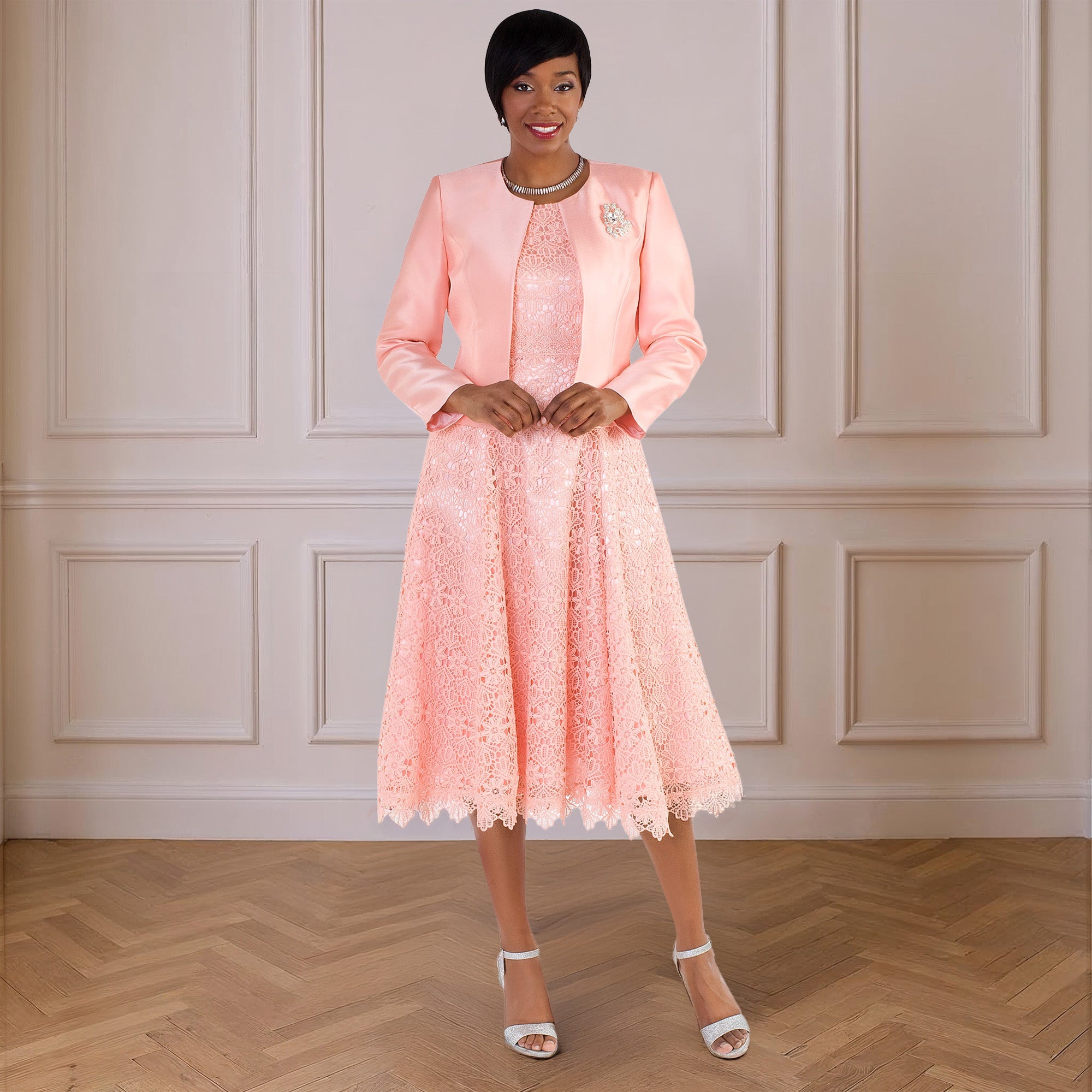 Lace Church Dress with Satin Jacket Set- 4529 by Tally Taylor