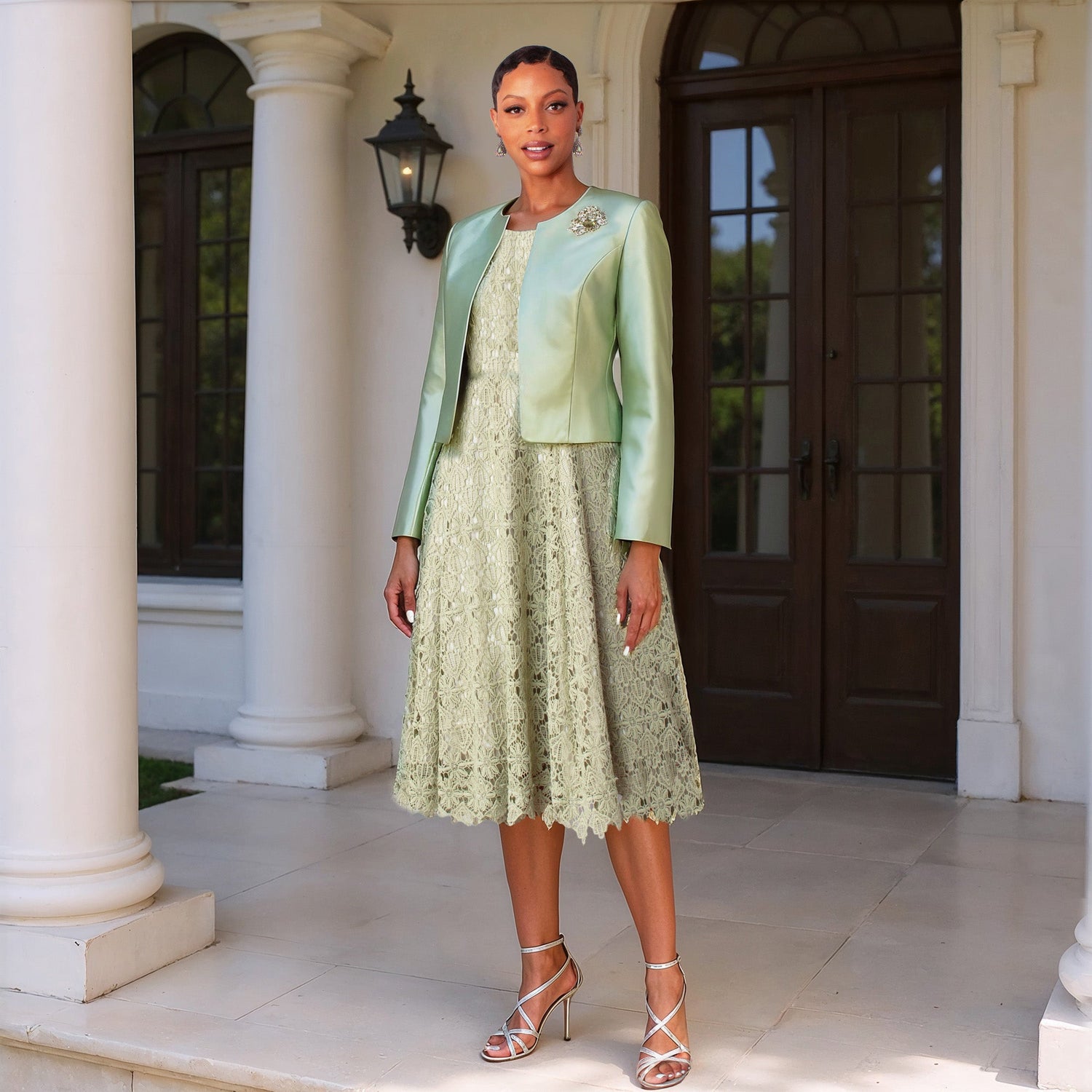 Lace Church Dress with Satin Jacket Set- 4529 by Tally Taylor
