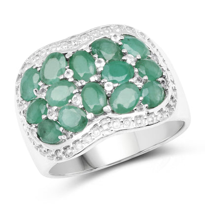 2.20 Carat Genuine Emerald &amp; White Topaz .925 Sterling Silver Ring by Bids.com