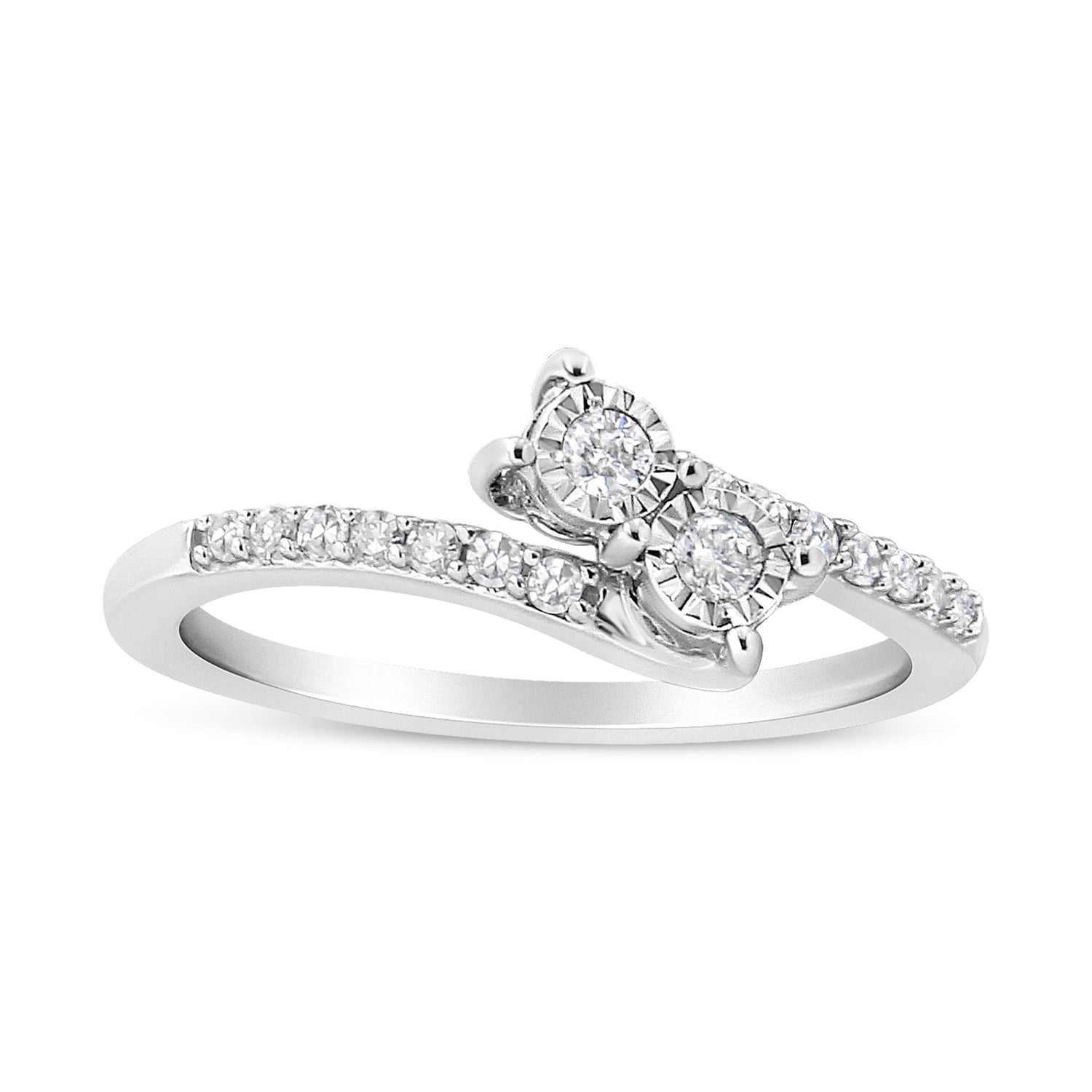 10K White Gold 1/4 Cttw Miracle Set Round Cut Diamond Two-Stone Ring (H-I Color, I2 Clarity) - Size 7 by Bids.com