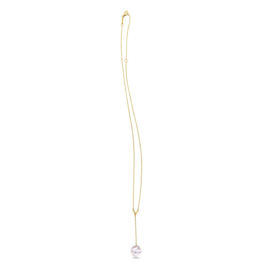 14k Yellow Gold Tesoro Pearl Lariat Necklace  DestGlow