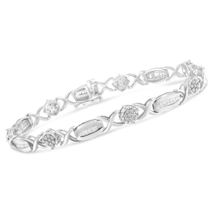 .925 Sterling Silver 1.0 Cttw Round-Cut and Baguette-Cut Diamond X-Link Bracelet (I-J Color, I1-I2 Clarity) - 7" by Bids.com
