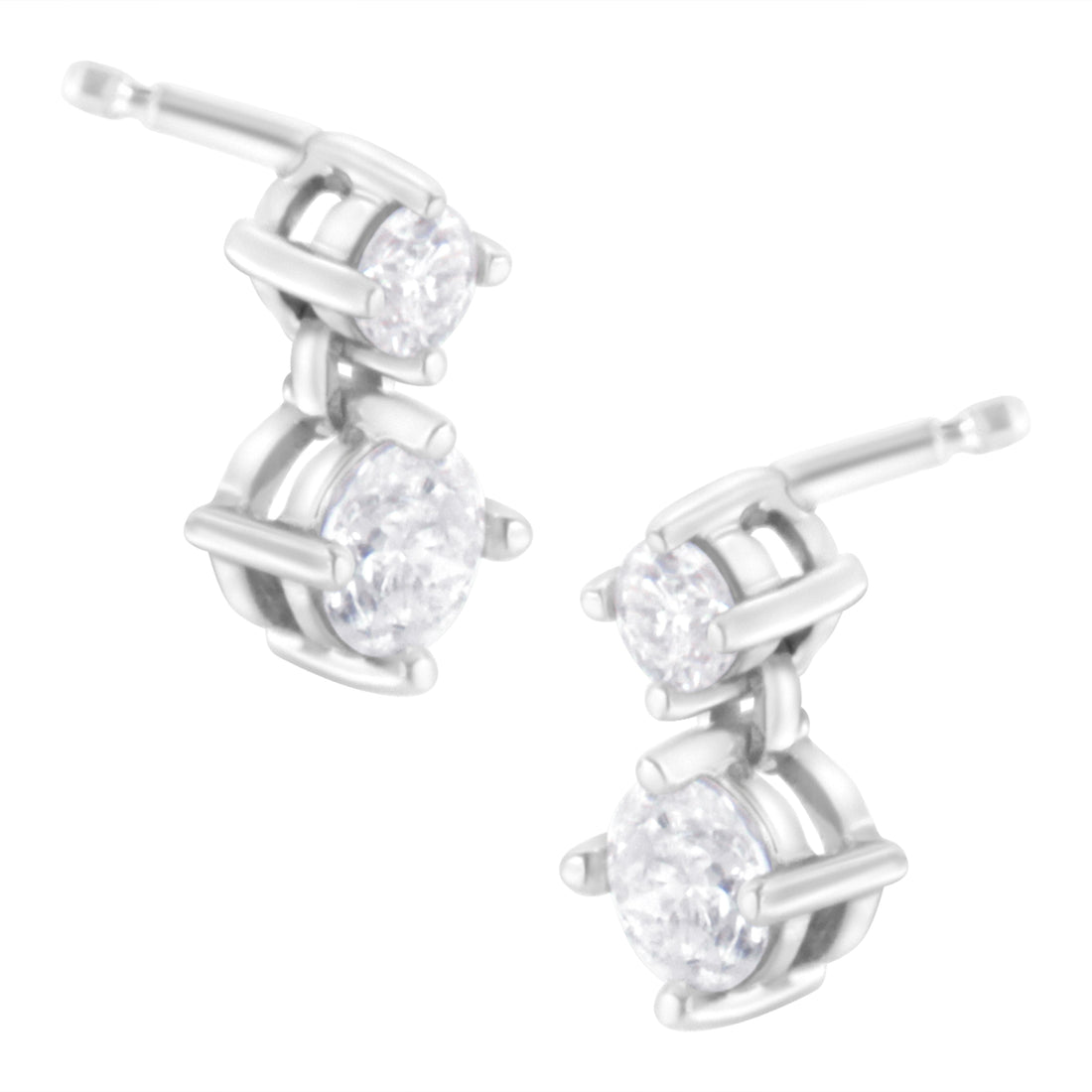 14K White Gold 1 cttw Double Diamond Stud Earrings (H-I Clarity, SI2-I1 Color) by Bids.com