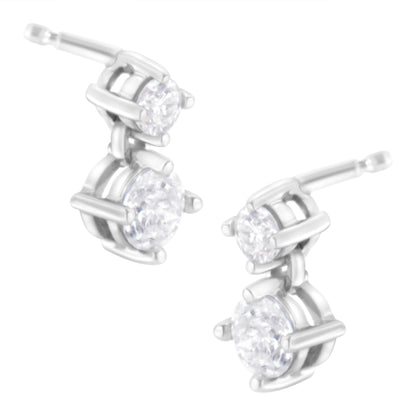14K White Gold 1 cttw Double Diamond Stud Earrings (H-I Clarity, SI2-I1 Color) by Bids.com
