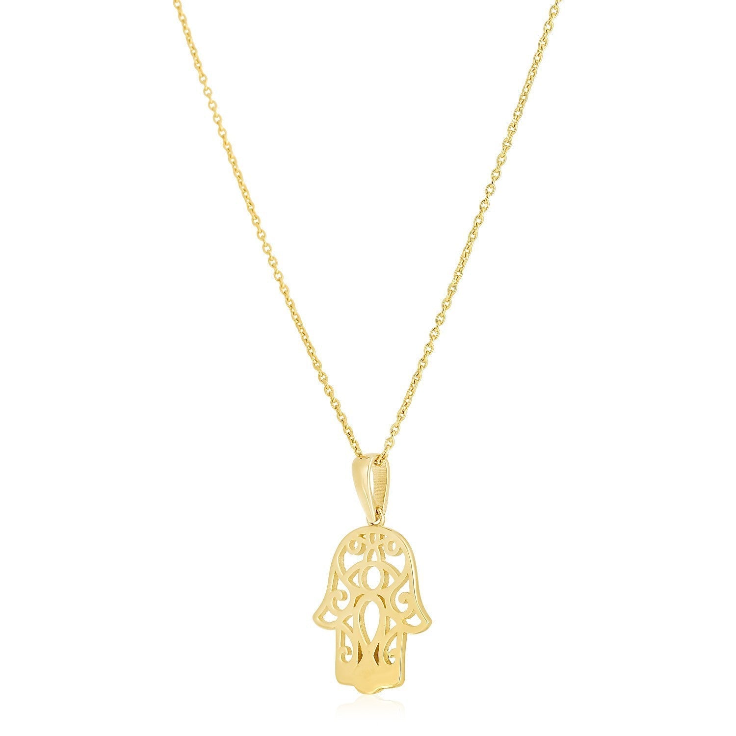 14k Yellow Gold High Polish Hamsa Amulet Necklace  DestGlow