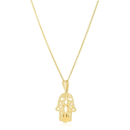 14k Yellow Gold High Polish Hamsa Amulet Necklace  DestGlow
