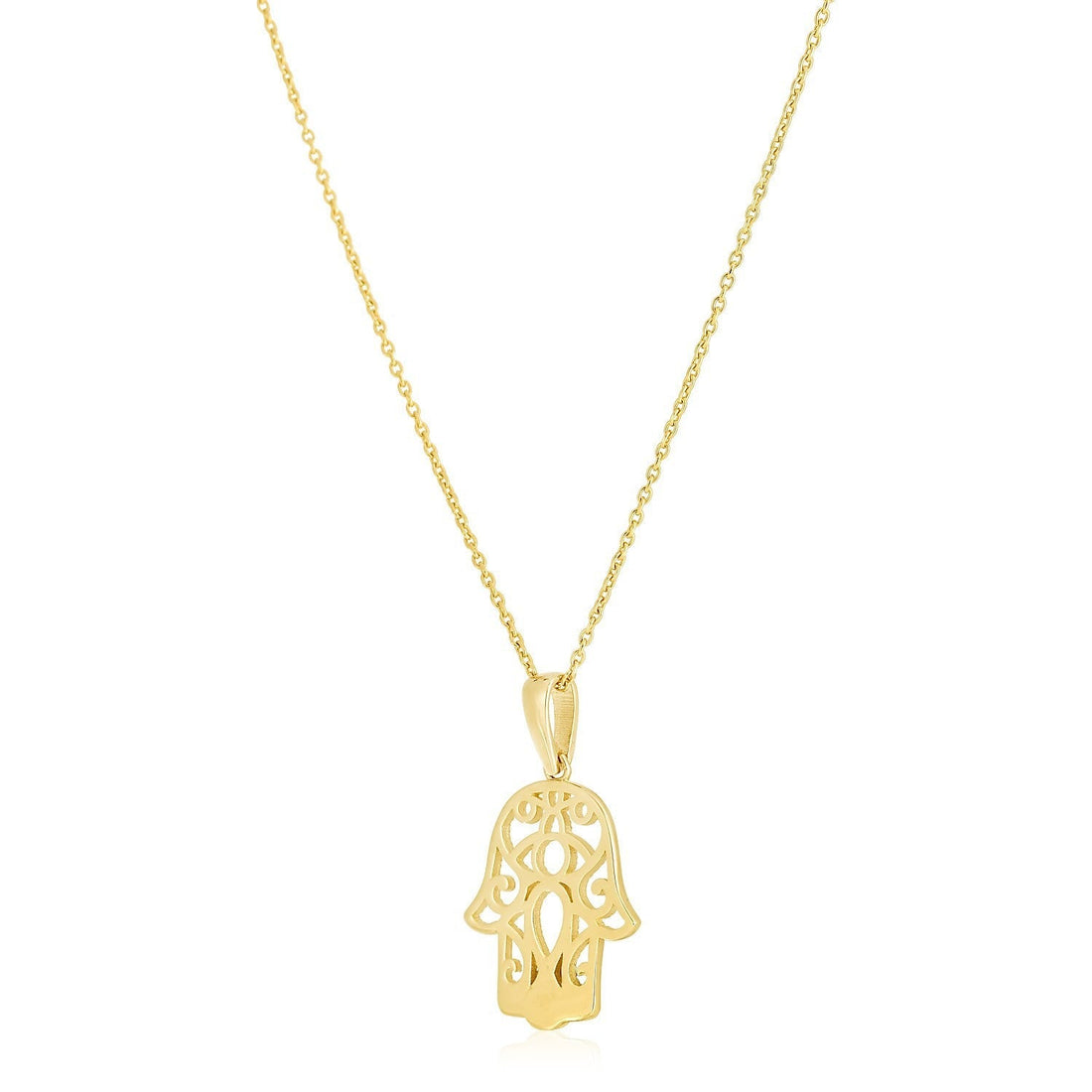 14k Yellow Gold High Polish Hamsa Amulet Necklace  DestGlow